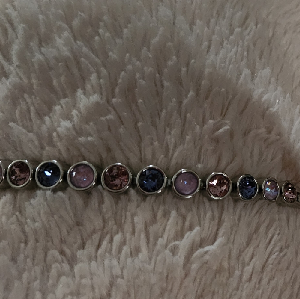 Authentic Touchstone SS Bracelet W/purple/pinks Swarovski Stones, Sz 7 - Picture 2 of 8